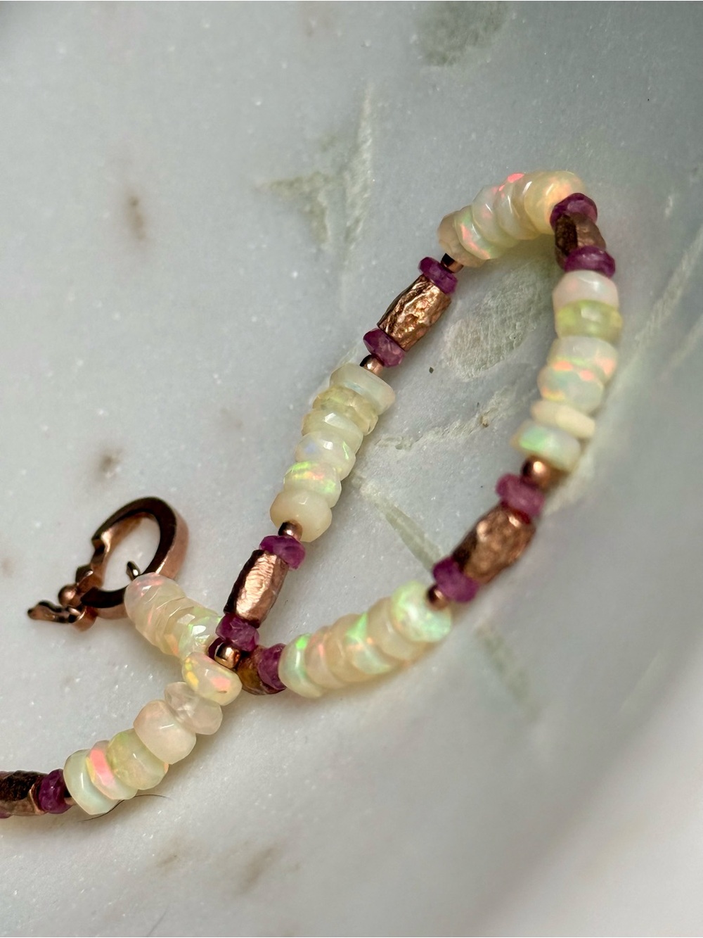Turkish Opal and Pink Sapphire Beaded Bracelet